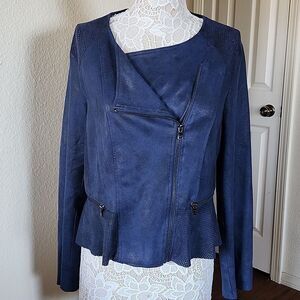 Anthropologie Blue Faux Suede Moto Jacket Size Large